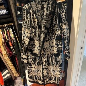 Johnny Was Black and White Embroidered Cardigan